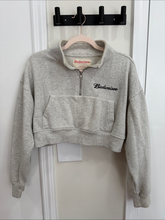 PacSun Tops - Budweiser Heather Gray Cropped Quarter-Zip Pullover